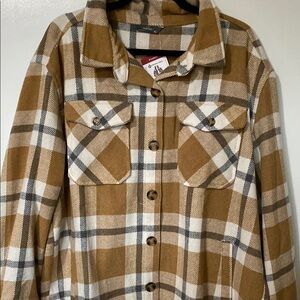 Brown and White Plaid Utility Jacket with Shirt Collar